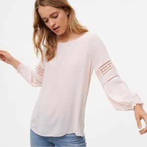 Loft soft pink lacy mixed media blouse